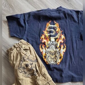 Youth Vintage Y2K Grunge Skater Outfit Skulls/ Flames Vtg OP Boys Size 12